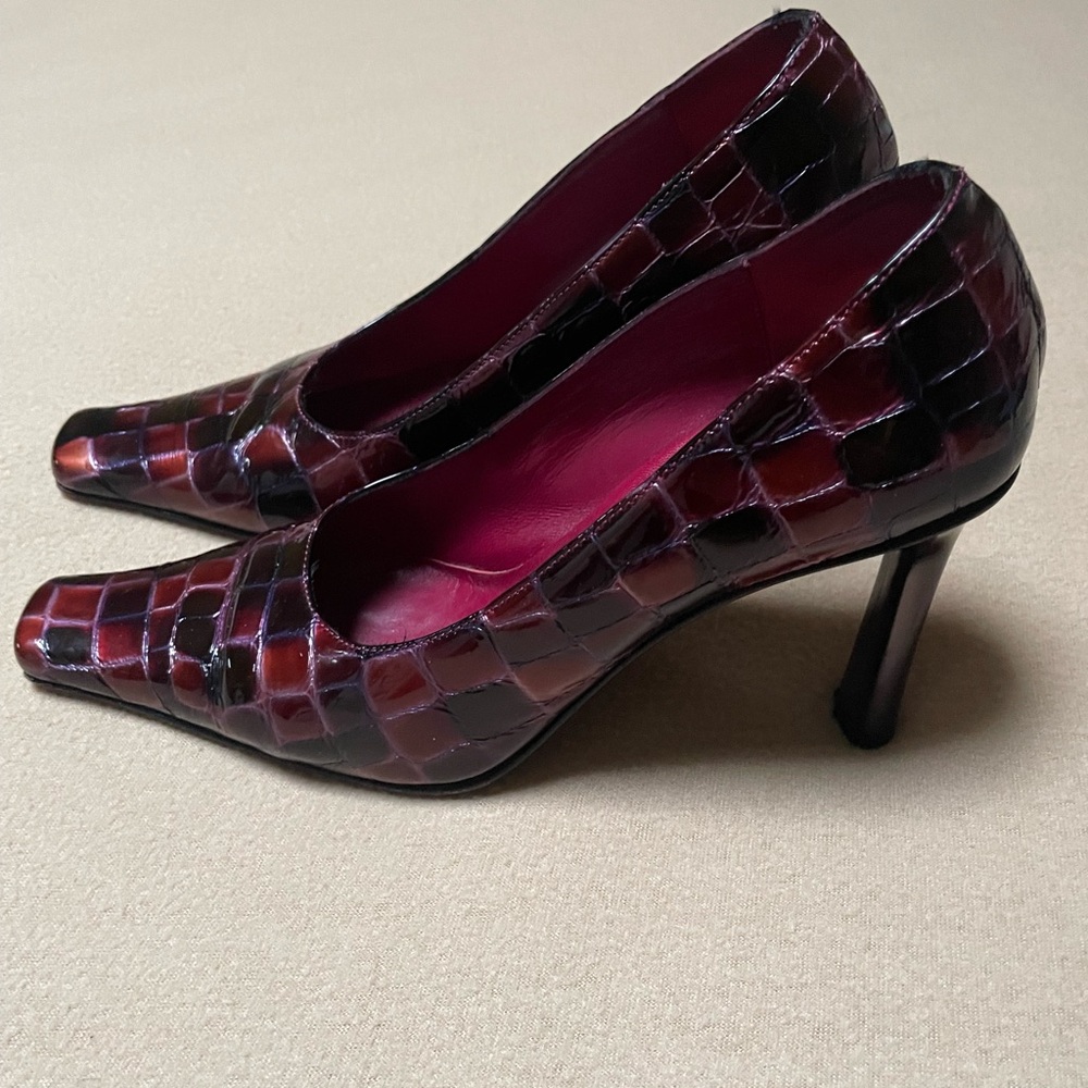 Franco Celin  purple and Black Stiletto Heels with Glossy Finish